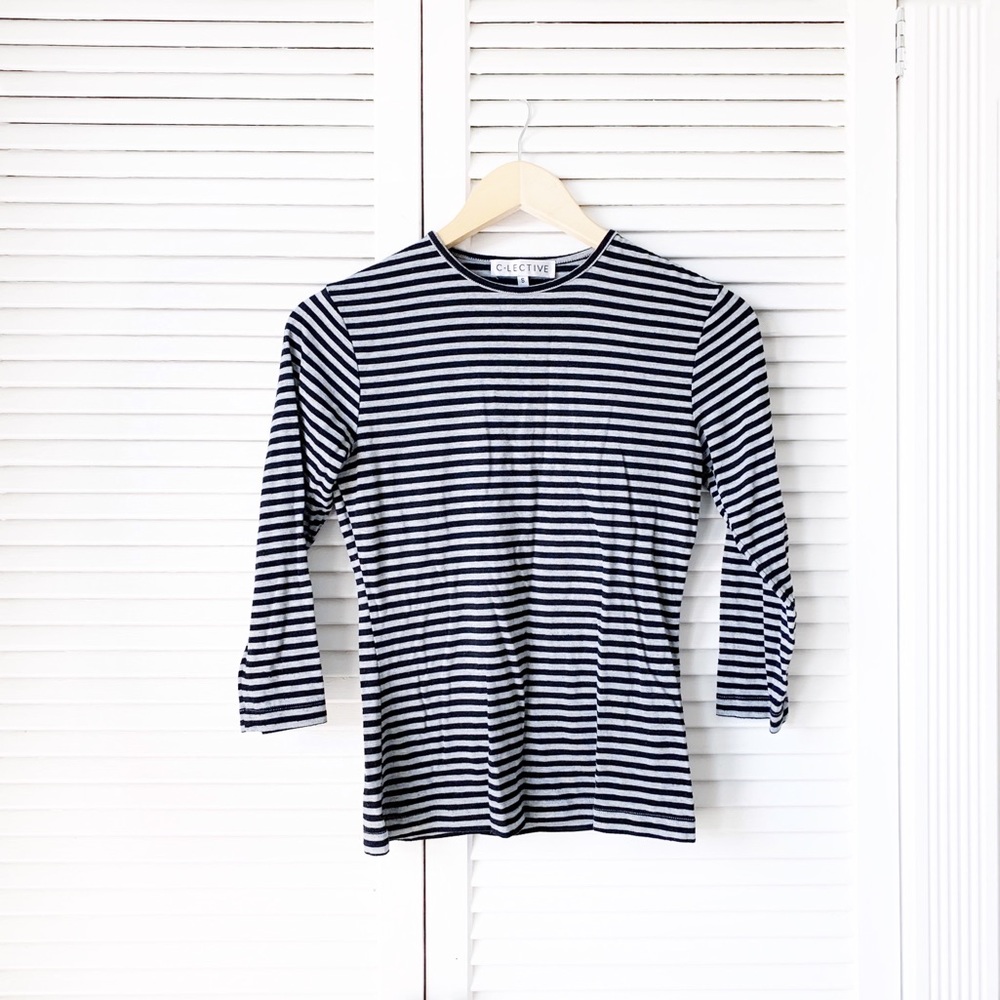 C-Lective Crew Neck Striped 3/4 Sleeve Top NWOT